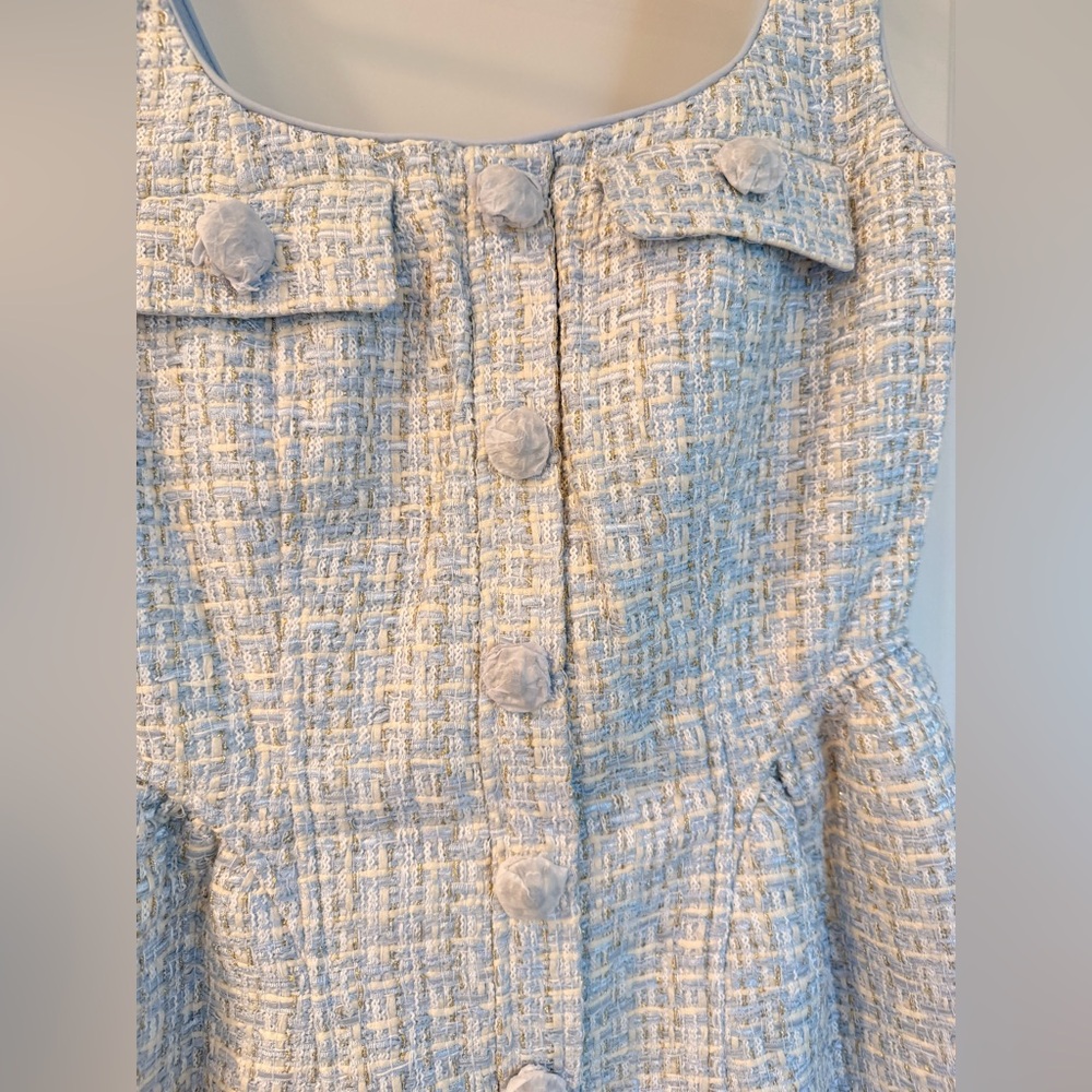 NWOT SELF-PORTRAIT BLUE BOUCLE SLEEVELESS MINI DRESS - Picture 8 of 16